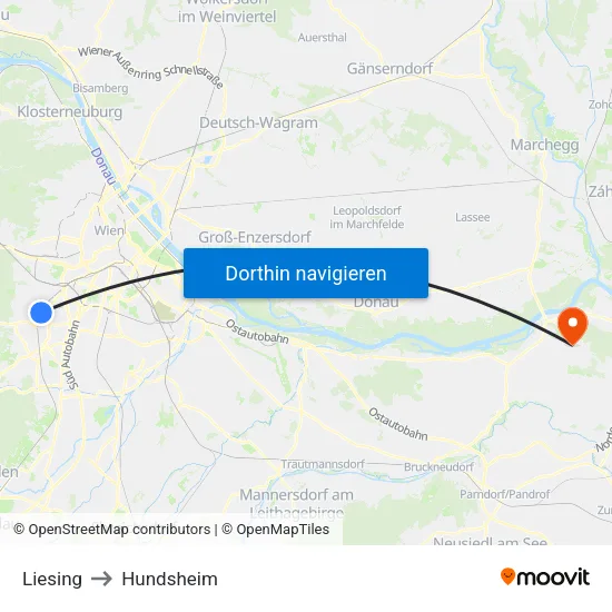 Liesing to Hundsheim map