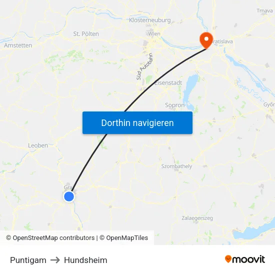 Puntigam to Hundsheim map