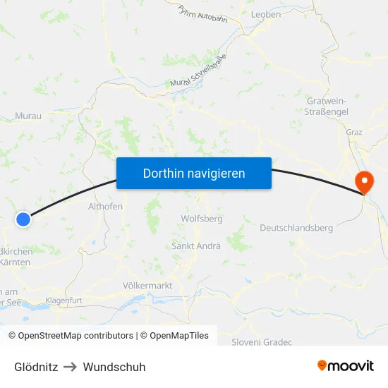 Glödnitz to Wundschuh map