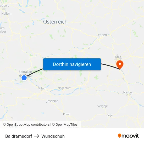 Baldramsdorf to Wundschuh map