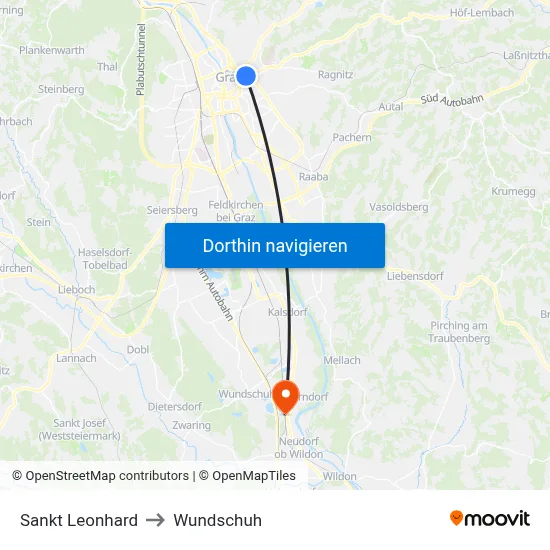 Sankt Leonhard to Wundschuh map