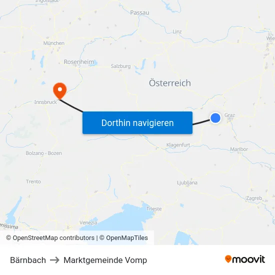 Bärnbach to Marktgemeinde Vomp map