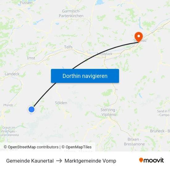 Gemeinde Kaunertal to Marktgemeinde Vomp map