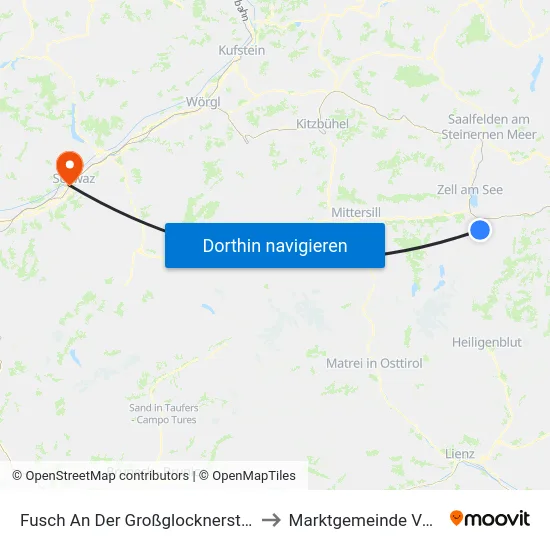 Fusch An Der Großglocknerstraße to Marktgemeinde Vomp map