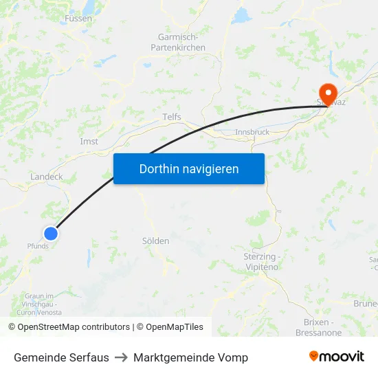Gemeinde Serfaus to Marktgemeinde Vomp map