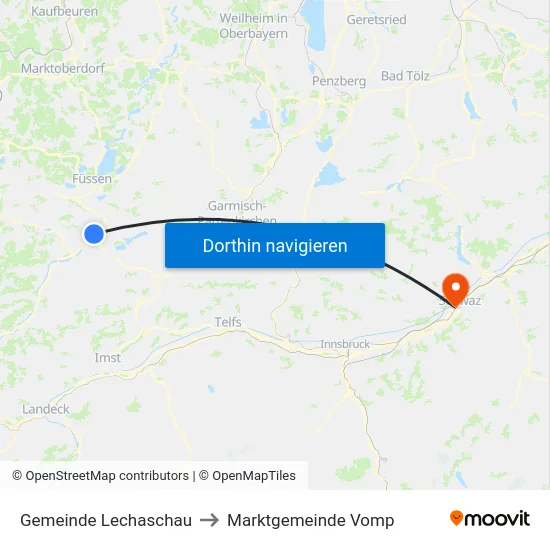 Gemeinde Lechaschau to Marktgemeinde Vomp map