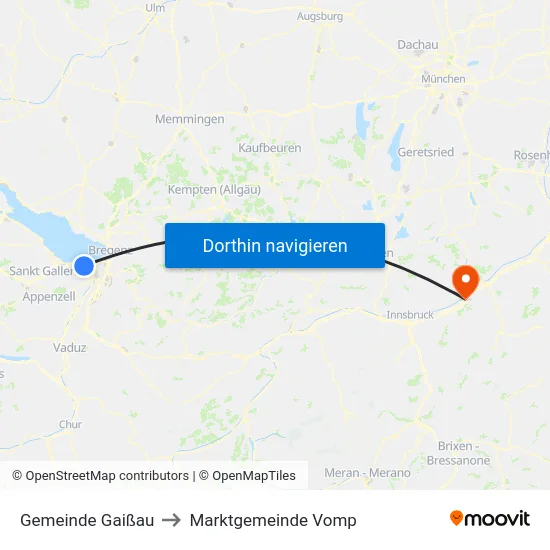 Gemeinde Gaißau to Marktgemeinde Vomp map