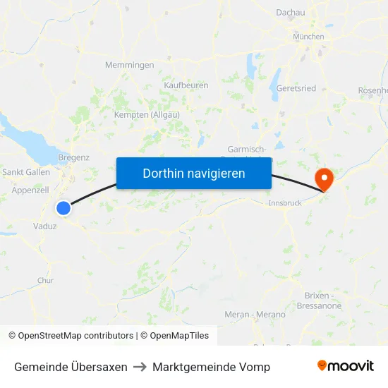 Gemeinde Übersaxen to Marktgemeinde Vomp map
