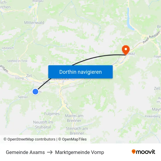 Gemeinde Axams to Marktgemeinde Vomp map
