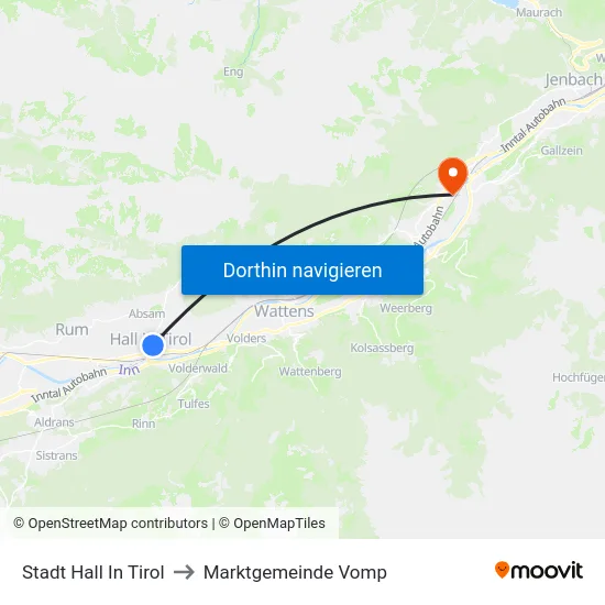Stadt Hall In Tirol to Marktgemeinde Vomp map