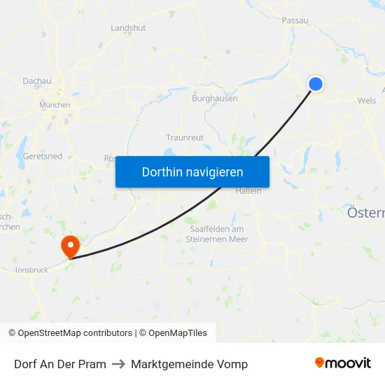 Dorf An Der Pram to Marktgemeinde Vomp map