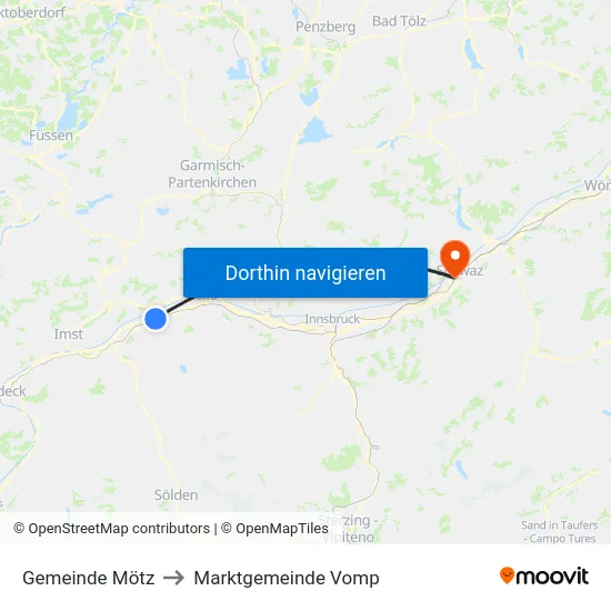 Gemeinde Mötz to Marktgemeinde Vomp map