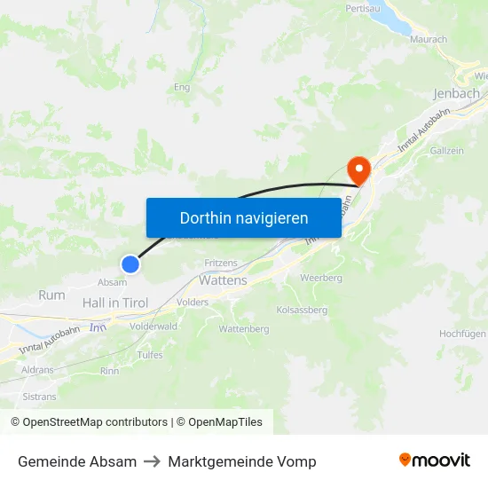 Gemeinde Absam to Marktgemeinde Vomp map