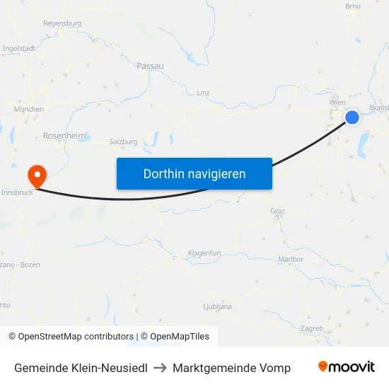 Gemeinde Klein-Neusiedl to Marktgemeinde Vomp map