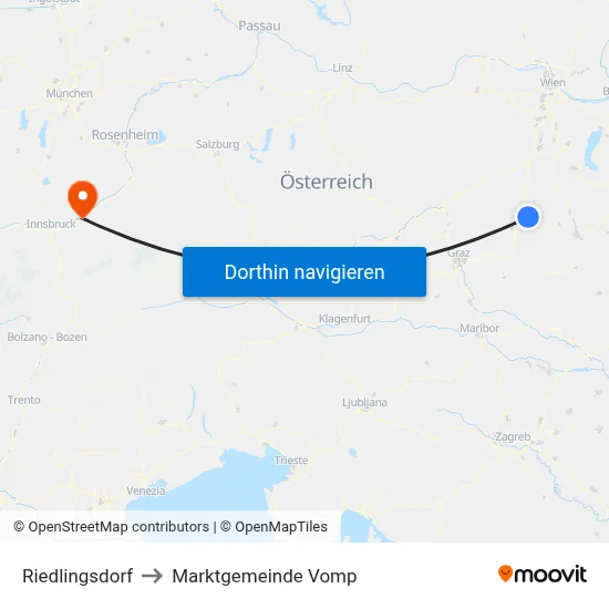 Riedlingsdorf to Marktgemeinde Vomp map