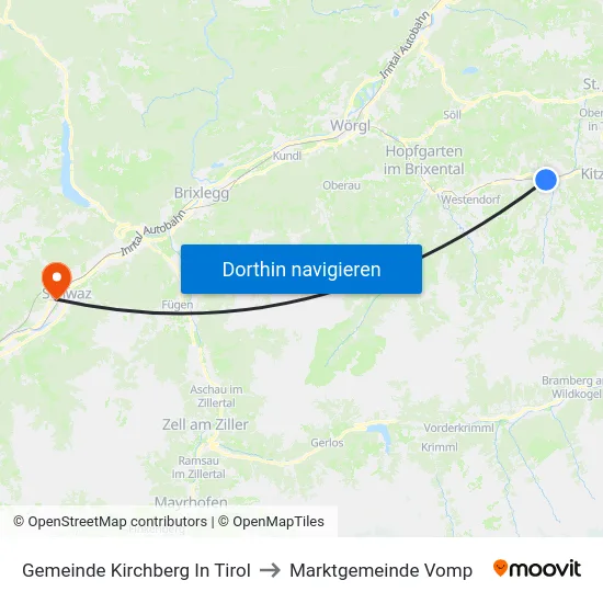 Gemeinde Kirchberg In Tirol to Marktgemeinde Vomp map