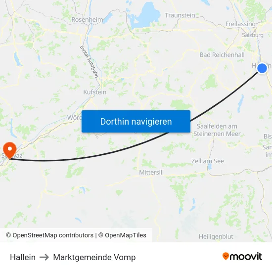 Hallein to Marktgemeinde Vomp map