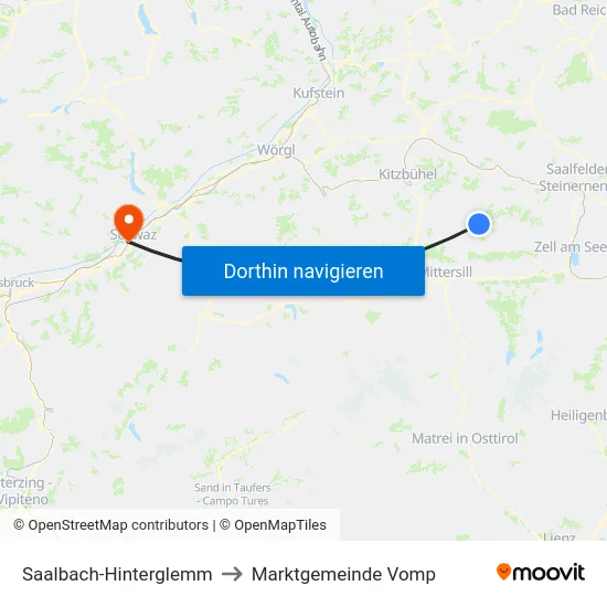 Saalbach-Hinterglemm to Marktgemeinde Vomp map
