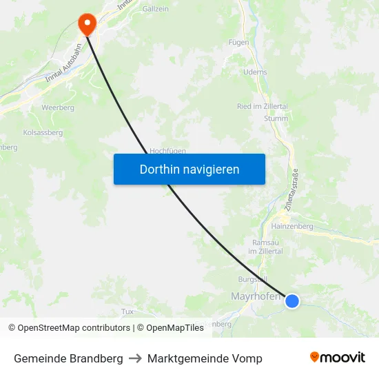 Gemeinde Brandberg to Marktgemeinde Vomp map