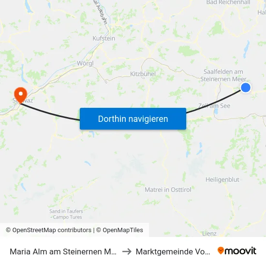 Maria Alm am Steinernen Meer to Marktgemeinde Vomp map