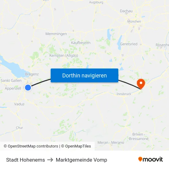 Stadt Hohenems to Marktgemeinde Vomp map