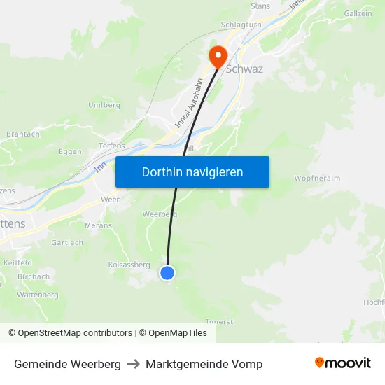 Gemeinde Weerberg to Marktgemeinde Vomp map