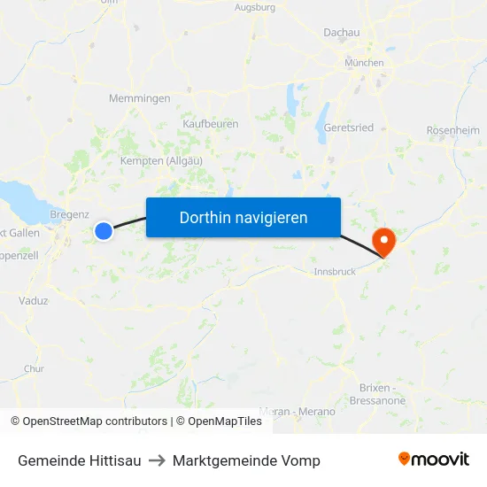 Gemeinde Hittisau to Marktgemeinde Vomp map