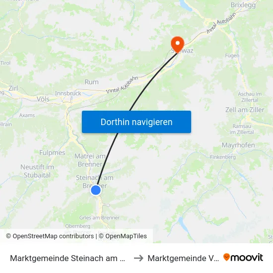 Marktgemeinde Steinach am Brenner to Marktgemeinde Vomp map