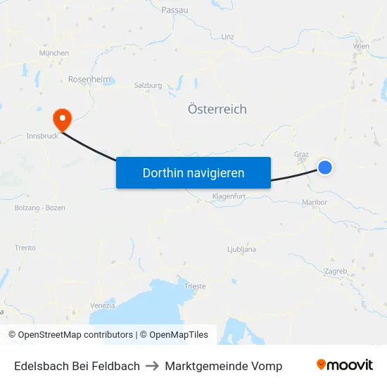 Edelsbach Bei Feldbach to Marktgemeinde Vomp map