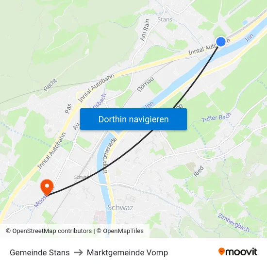 Gemeinde Stans to Marktgemeinde Vomp map