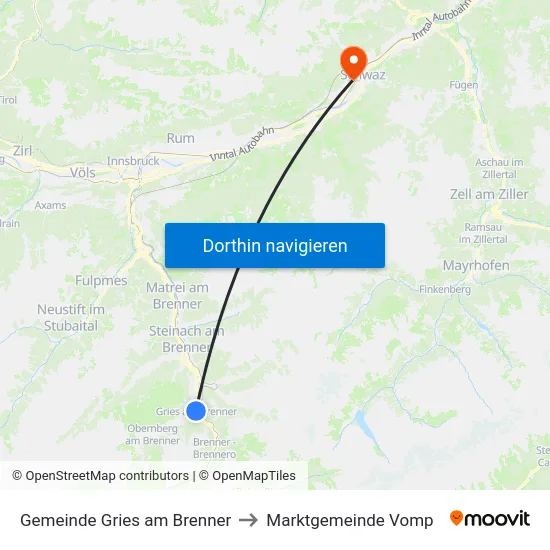 Gemeinde Gries am Brenner to Marktgemeinde Vomp map