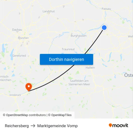 Reichersberg to Marktgemeinde Vomp map