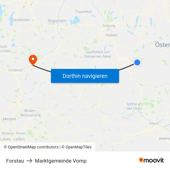 Forstau to Marktgemeinde Vomp map