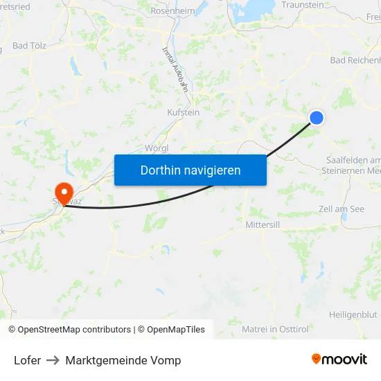 Lofer to Marktgemeinde Vomp map