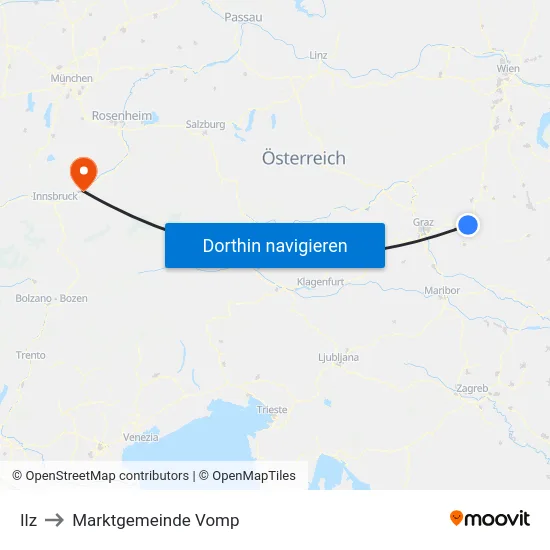 Ilz to Marktgemeinde Vomp map