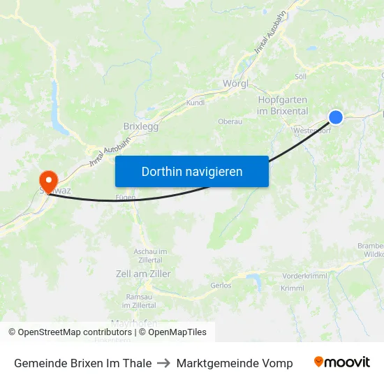 Gemeinde Brixen Im Thale to Marktgemeinde Vomp map