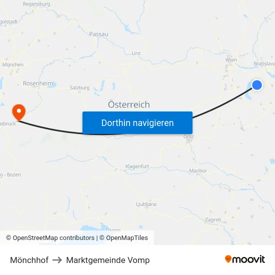 Mönchhof to Marktgemeinde Vomp map
