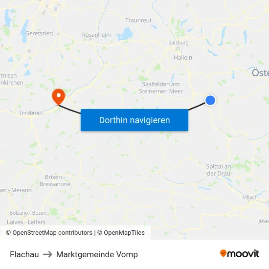 Flachau to Marktgemeinde Vomp map