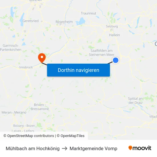 Mühlbach am Hochkönig to Marktgemeinde Vomp map