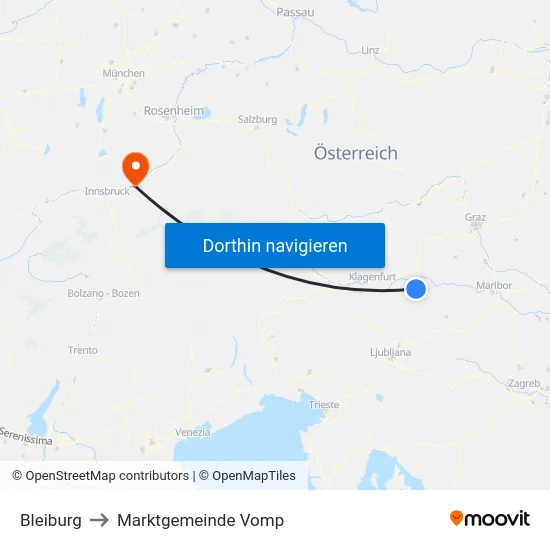 Bleiburg to Marktgemeinde Vomp map