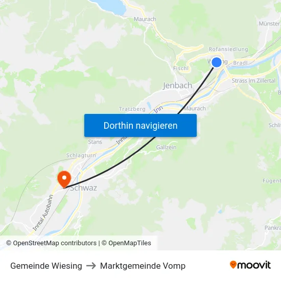 Gemeinde Wiesing to Marktgemeinde Vomp map