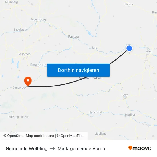 Gemeinde Wölbling to Marktgemeinde Vomp map