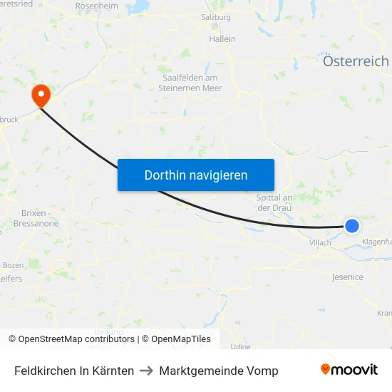 Feldkirchen In Kärnten to Marktgemeinde Vomp map