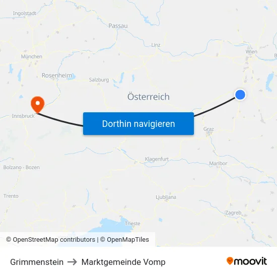 Grimmenstein to Marktgemeinde Vomp map