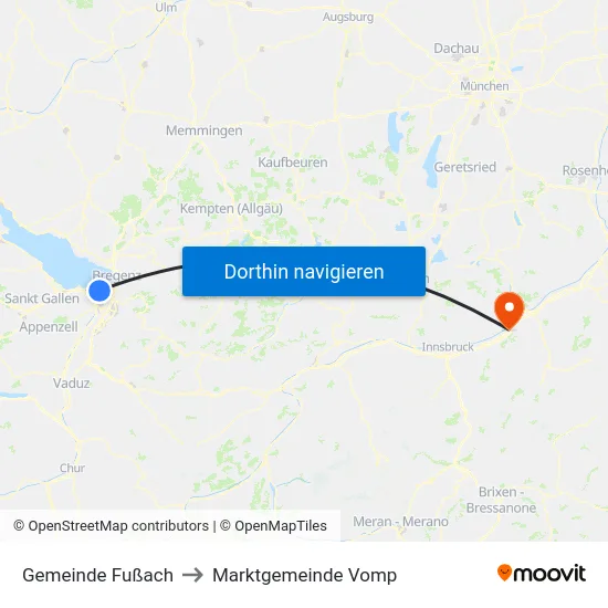 Gemeinde Fußach to Marktgemeinde Vomp map