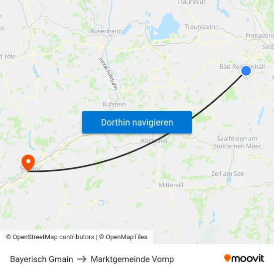 Bayerisch Gmain to Marktgemeinde Vomp map