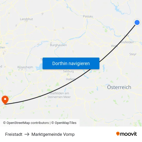 Freistadt to Marktgemeinde Vomp map