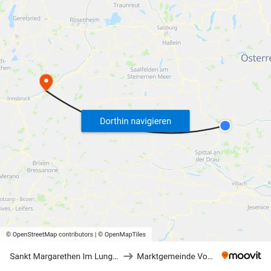 Sankt Margarethen Im Lungau to Marktgemeinde Vomp map