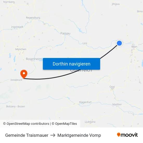 Gemeinde Traismauer to Marktgemeinde Vomp map