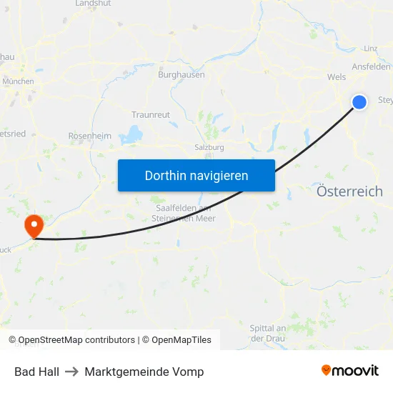 Bad Hall to Marktgemeinde Vomp map